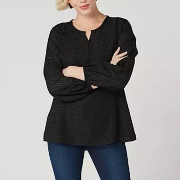 ISAAC Mizrahi Black Ladder Lace Dot Detail Blouse - Picture 13 of 14